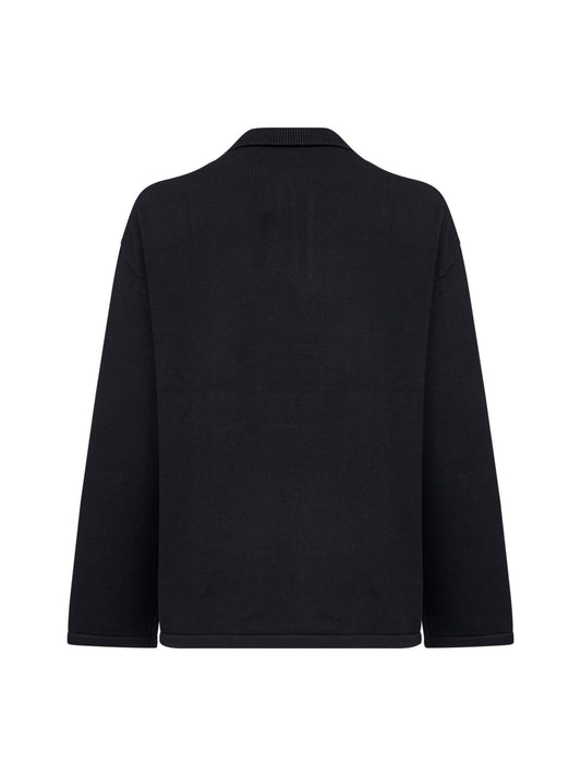 Black cotton knit half-zip polo shirt