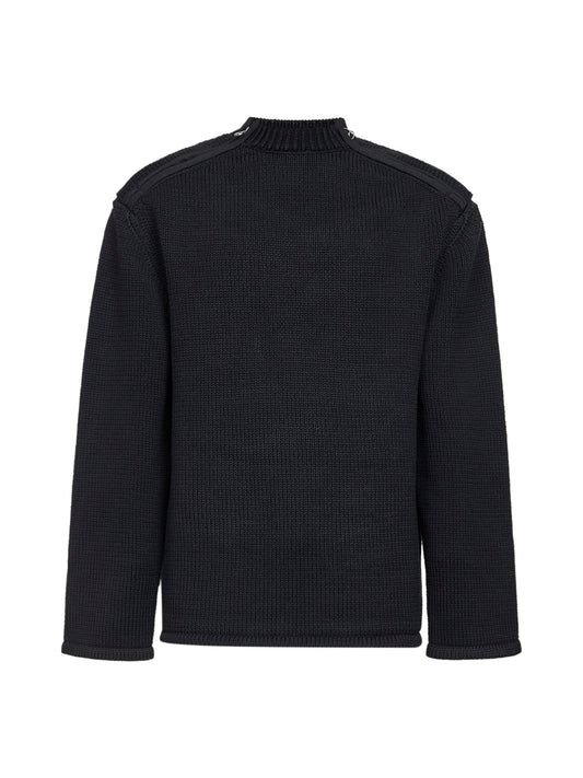 Black cotton knit shoulders zip sweater