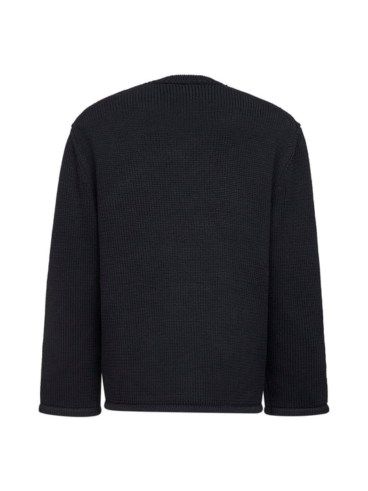 Black cotton knit shoulders zip sweater