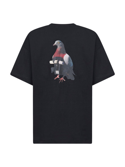 Black jersey pigeon print loose-fit T-shirt