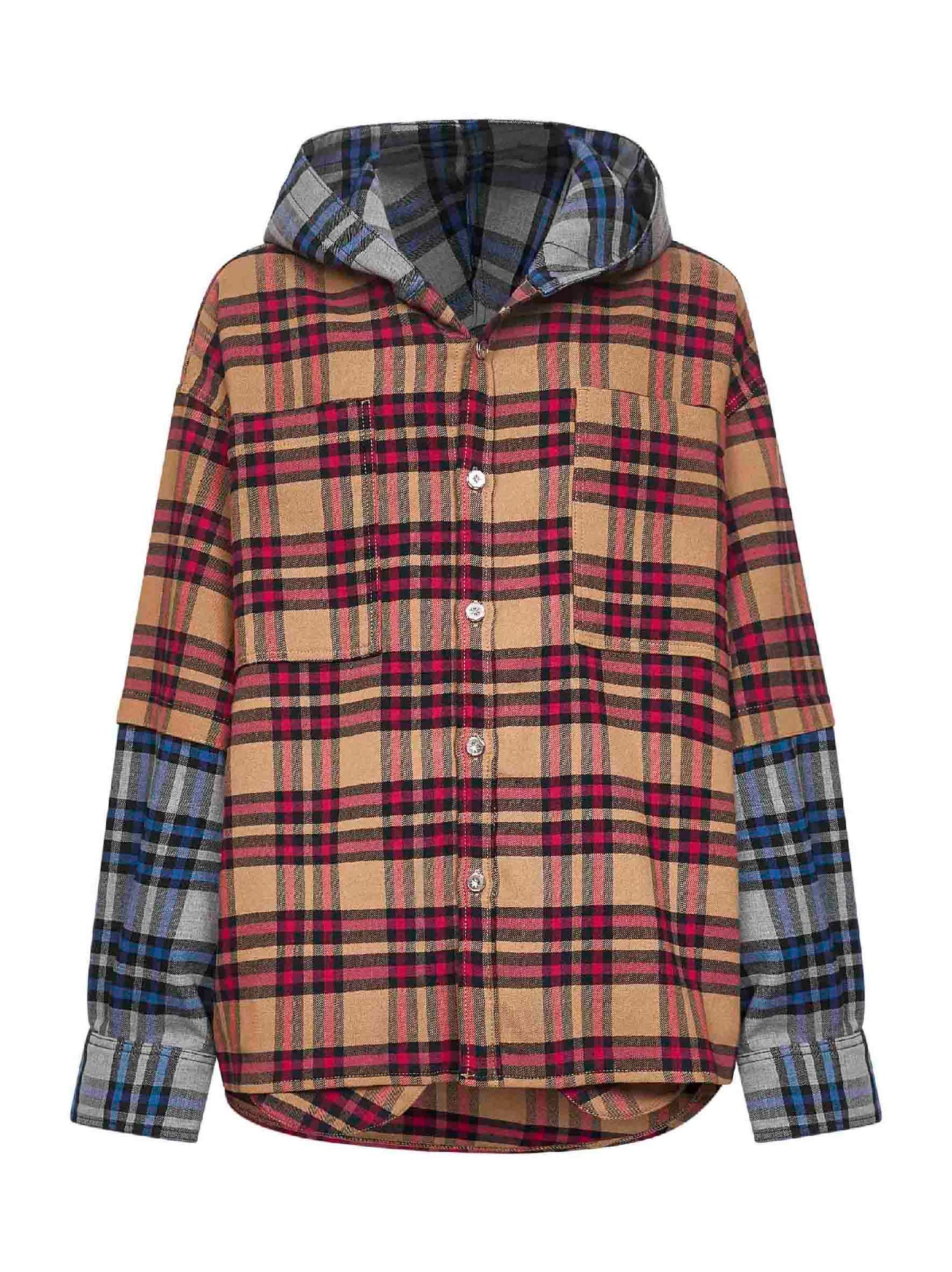 Giacca con cappuccio Raf a quadri effetto patchwork