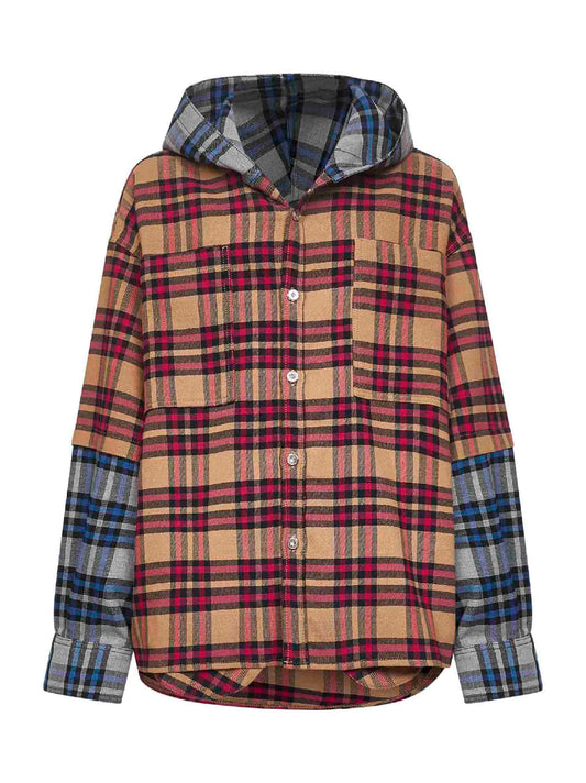 Patchwork-effect check Raf hooded jacket