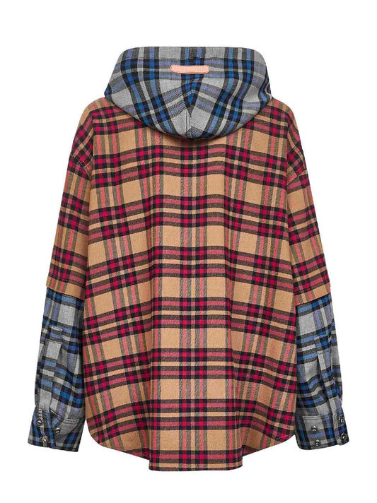 Patchwork-effect check Raf hooded jacket