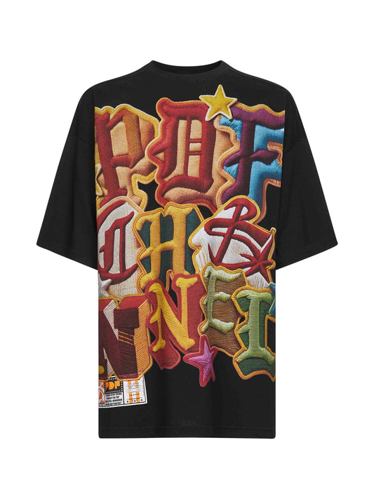 Black cotton jersey printed T-shirt