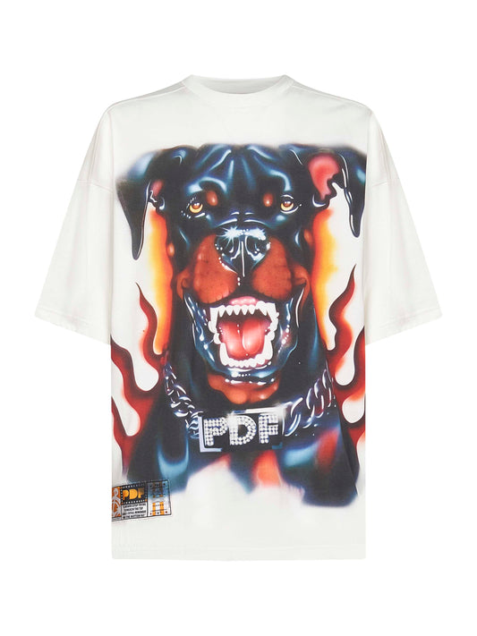 White cotton jersey printed T-shirt