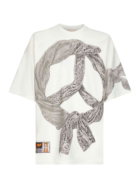 White cotton jersey printed T-shirt <BR/>