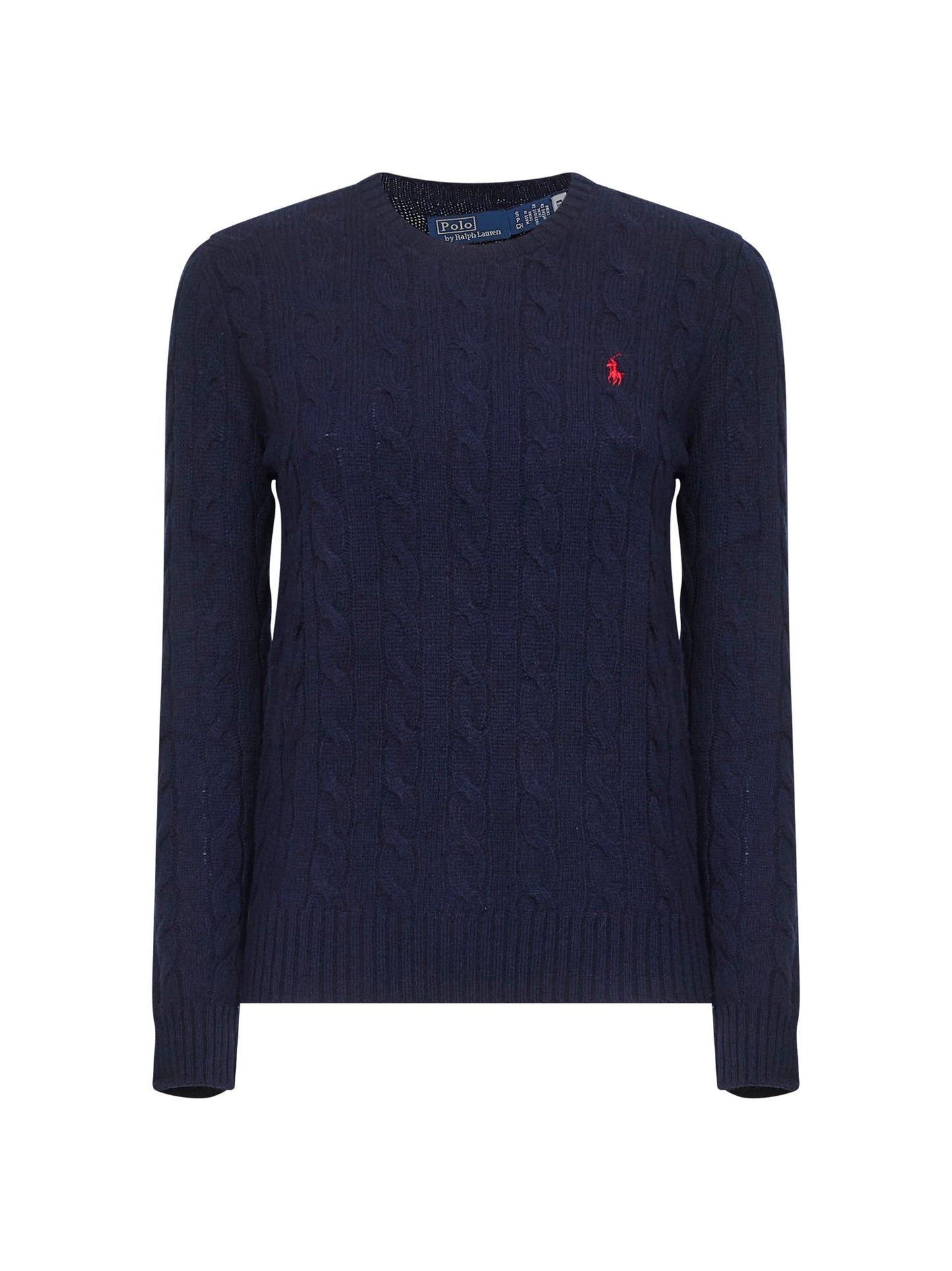 Blue cable knit wool and cashmere sweater