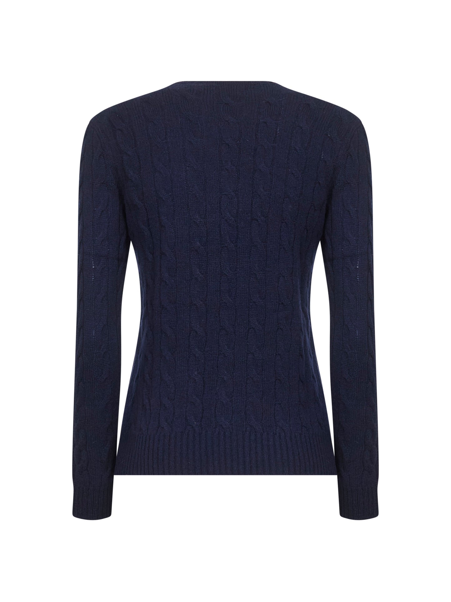 Blue cable knit wool and cashmere sweater
