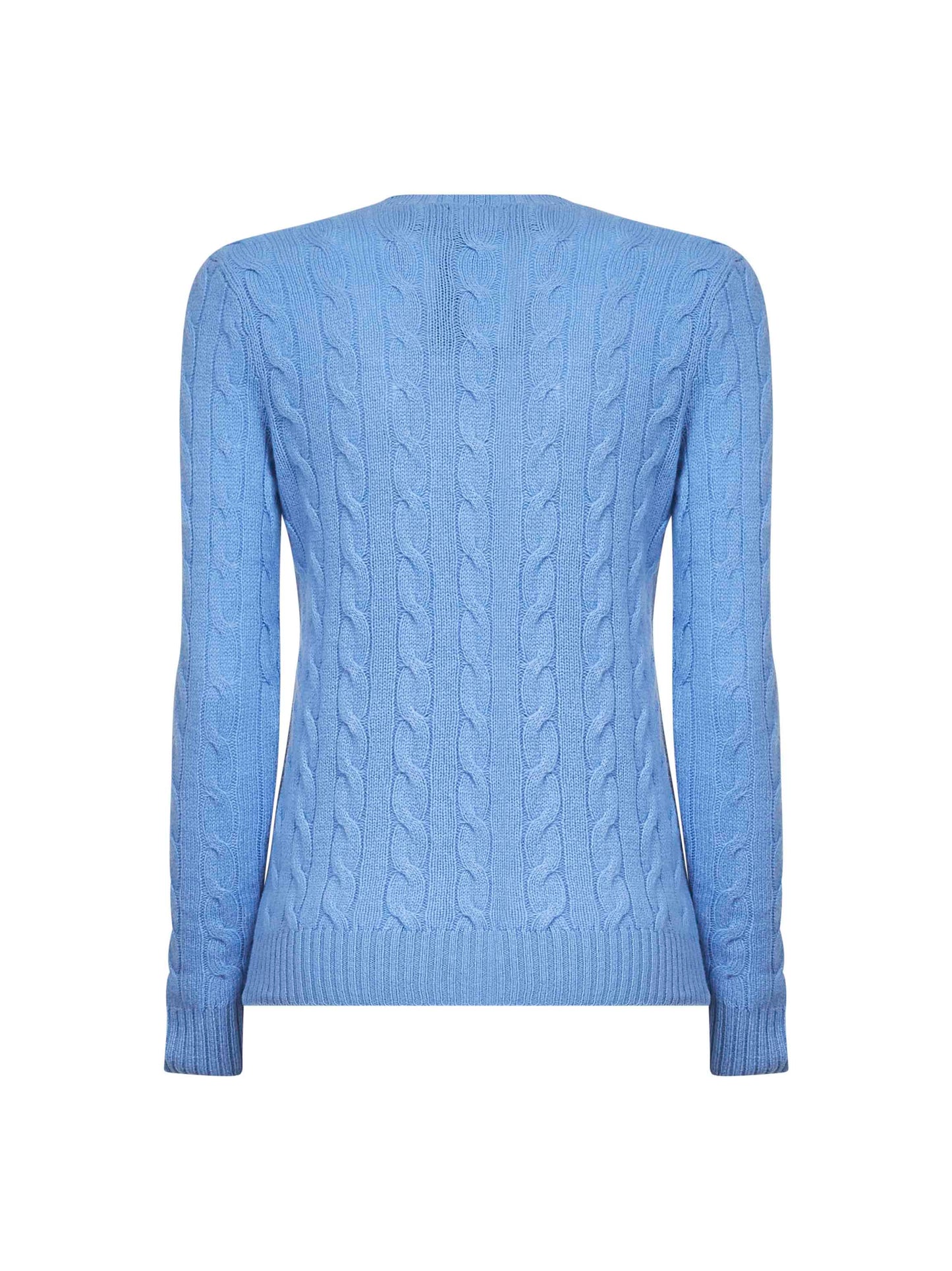 Light blue cable knit wool and cashmere sweater