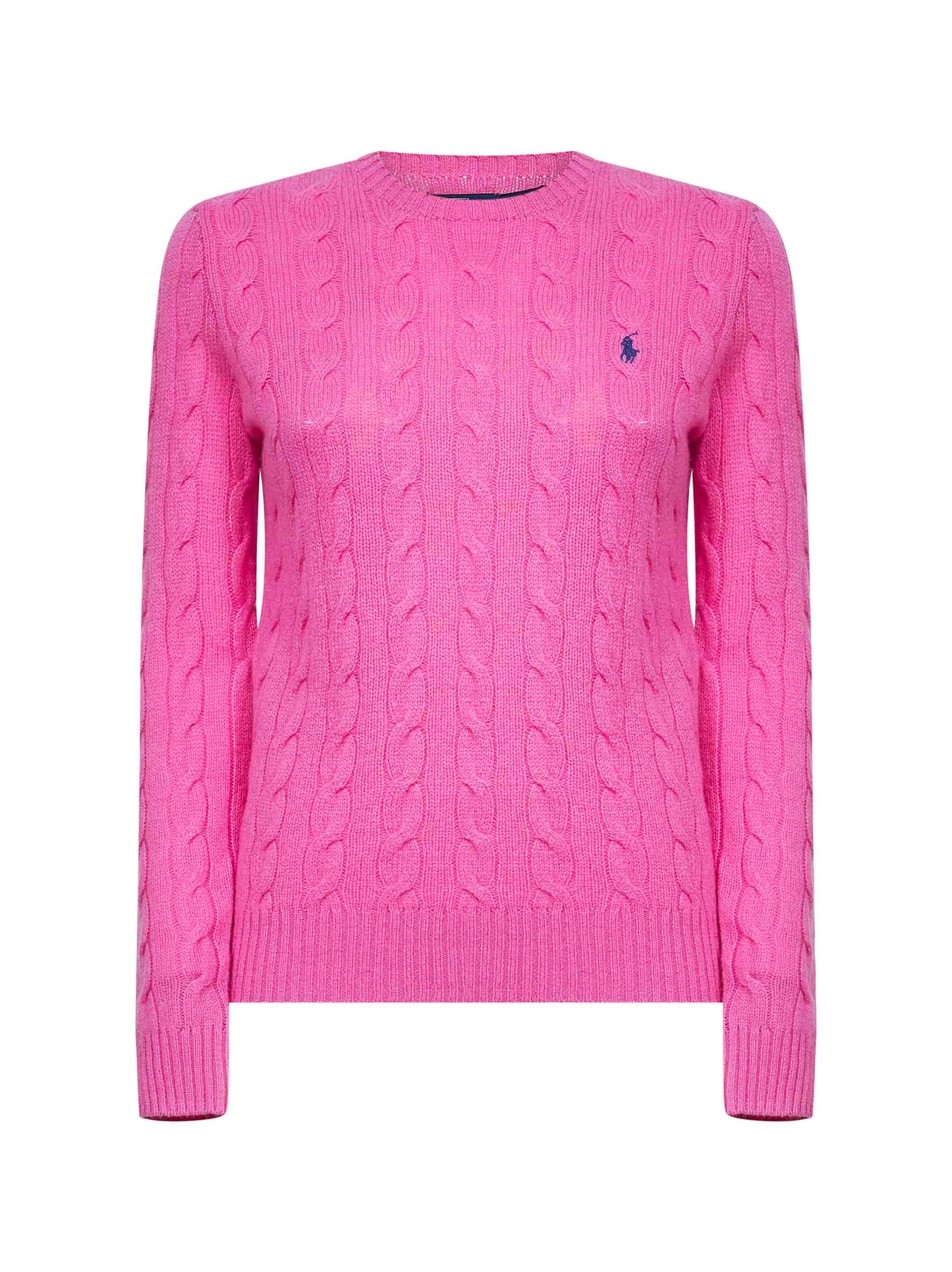 Pink cable knit wool and cashmere sweater