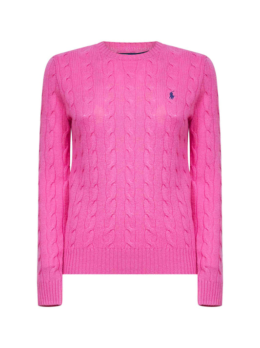 Maglia in lana e cashmere a trecce rosa