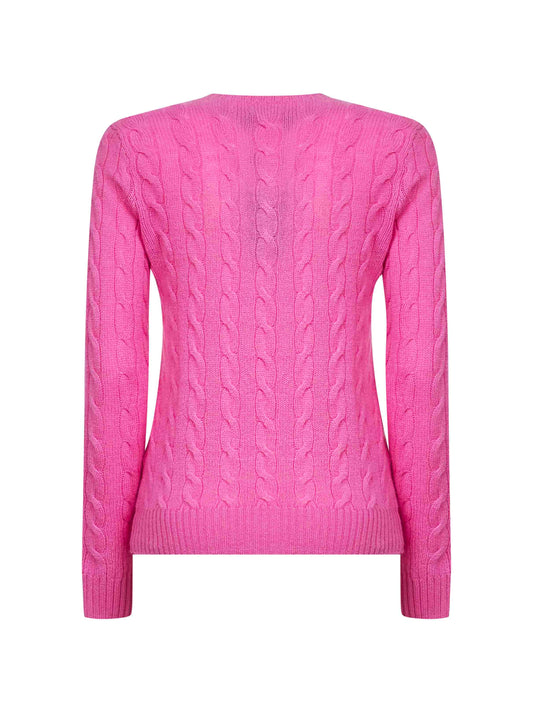 Maglia in lana e cashmere a trecce rosa