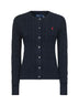 Blue cable-knit cotton crewneck cardigan