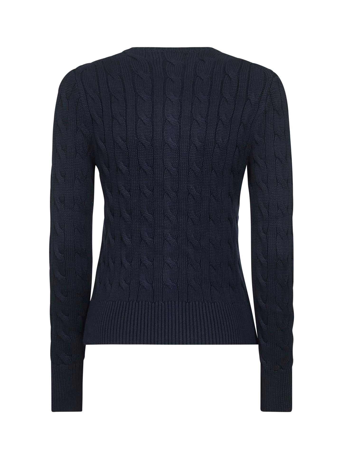 Blue cable-knit cotton crewneck cardigan