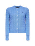 Light blue cable-knit cotton crewneck cardigan