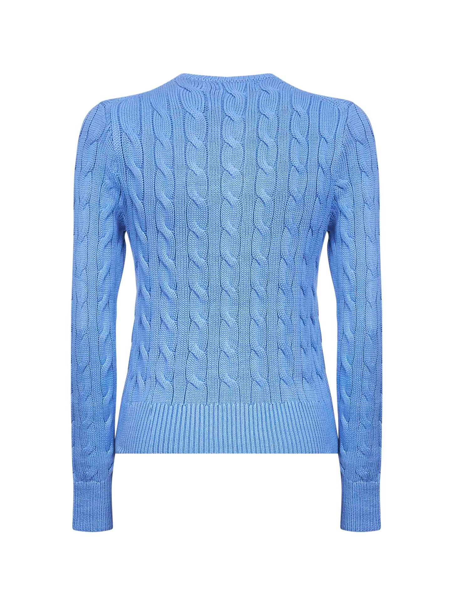 Light blue cable-knit cotton crewneck cardigan