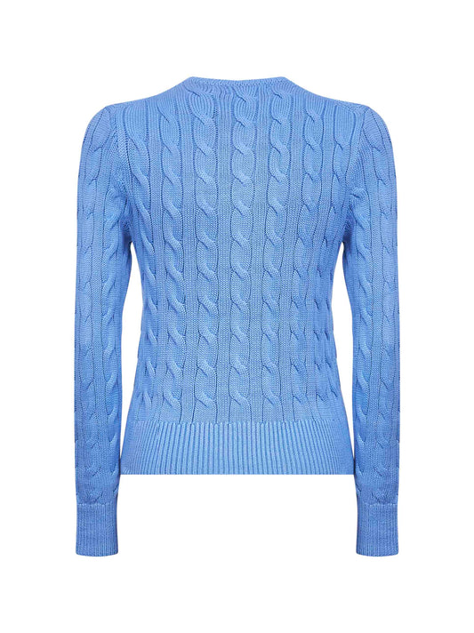 Light blue cable-knit cotton crewneck cardigan
