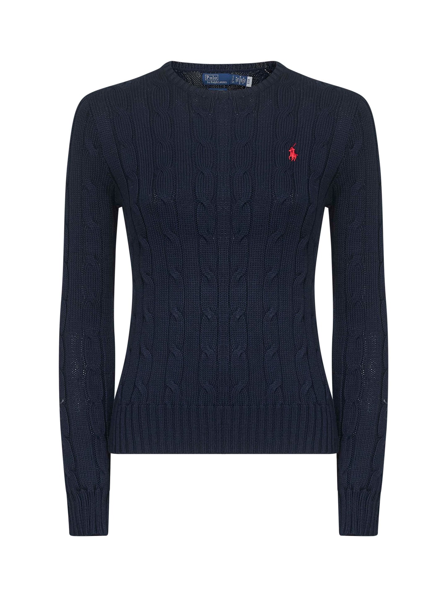 Blue cable-knit cotton crewneck sweater