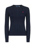 Blue cable-knit cotton crewneck sweater