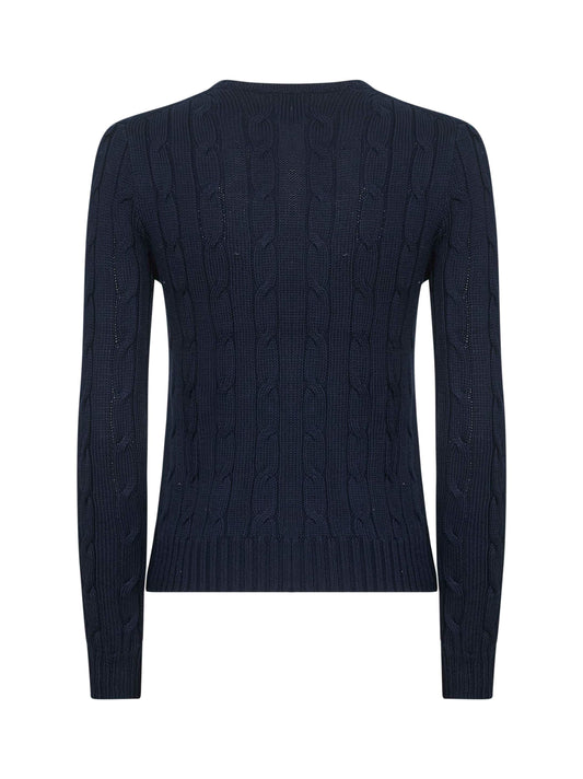 Blue cable-knit cotton crewneck sweater