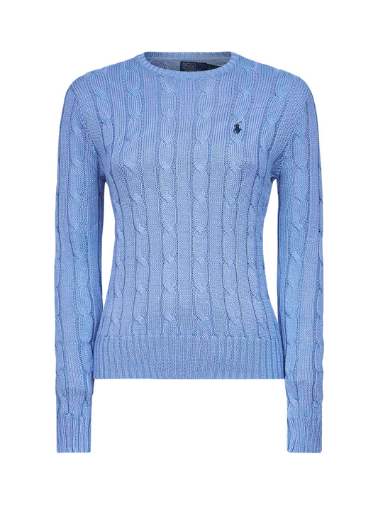 Light blue cable-knit cotton crewneck sweater