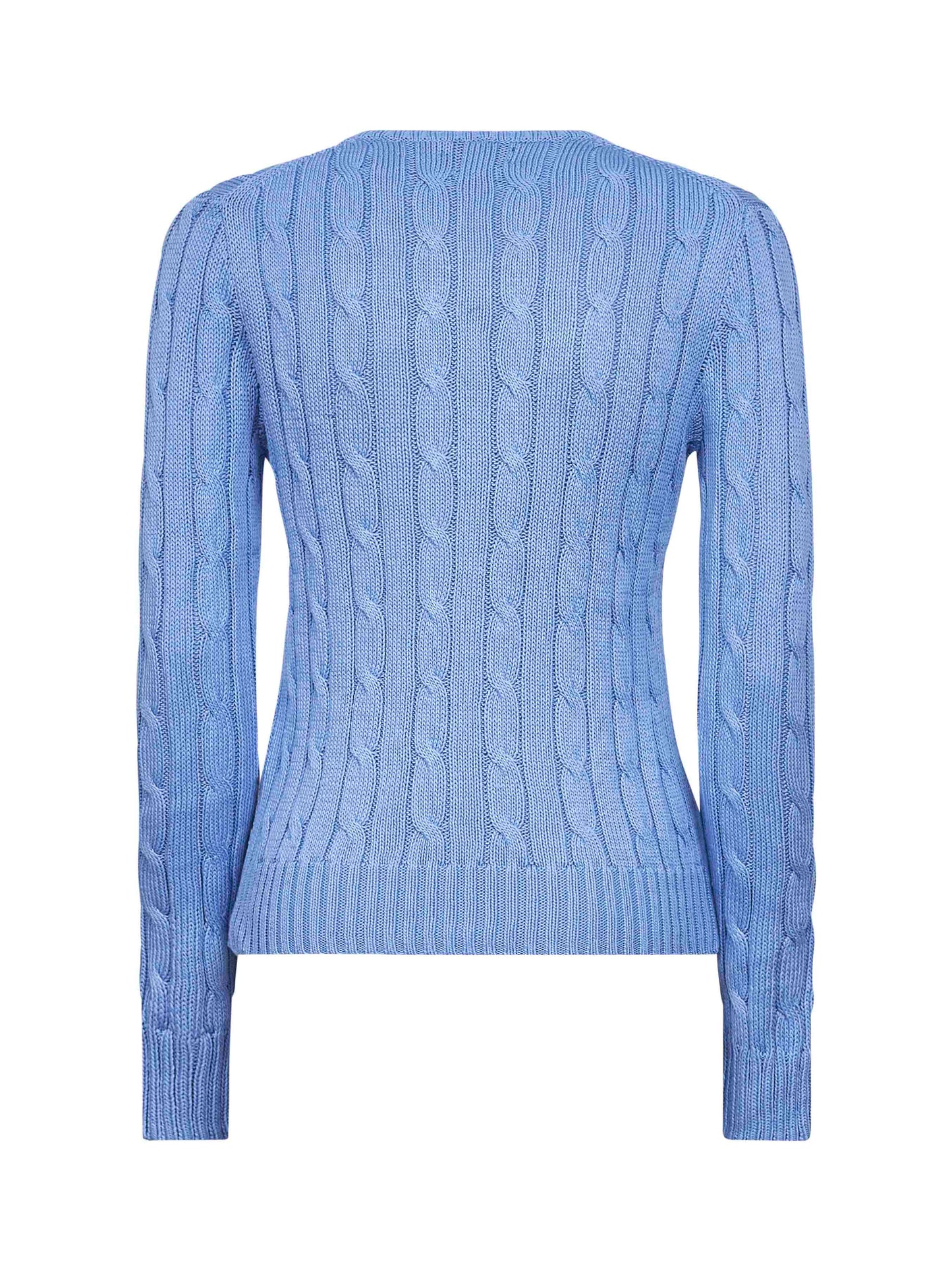 Light blue cable-knit cotton crewneck sweater