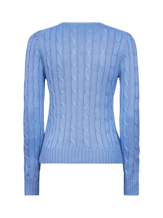 Light blue cable-knit cotton crewneck sweater