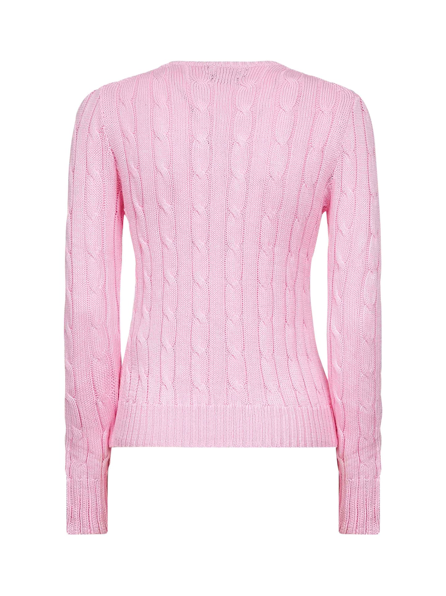 Maglia girocollo in cotone a trecce rosa