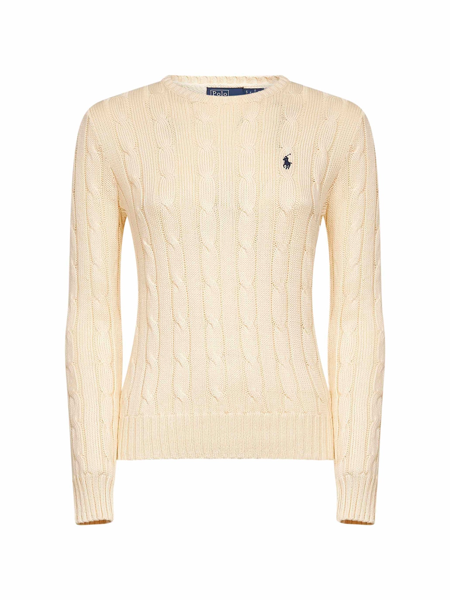 Cream cable-knit cotton crewneck sweater