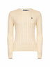 Cream cable-knit cotton crewneck sweater