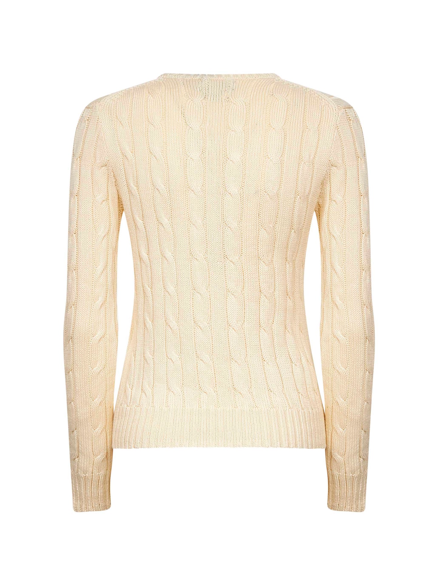Cream cable-knit cotton crewneck sweater