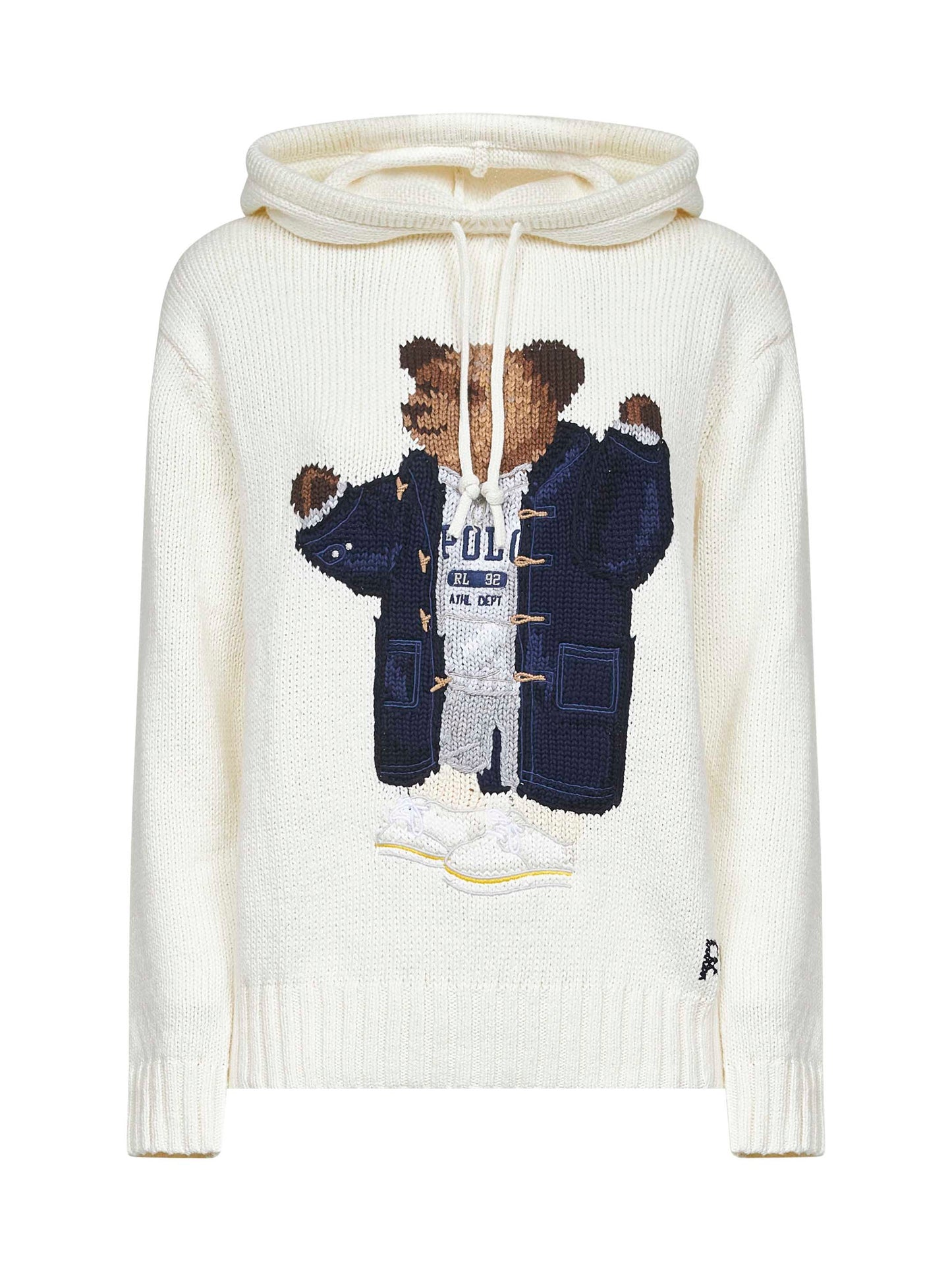Ivory knit Polo Bear hooded sweater