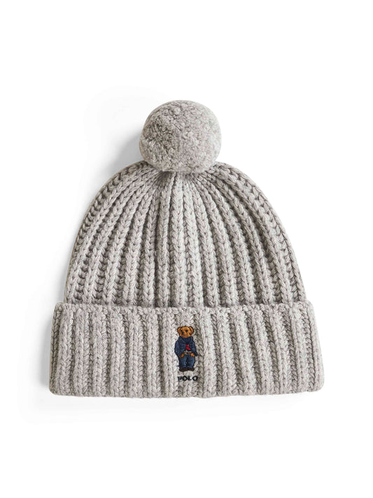 Grey Polo Bear pom pom beanie