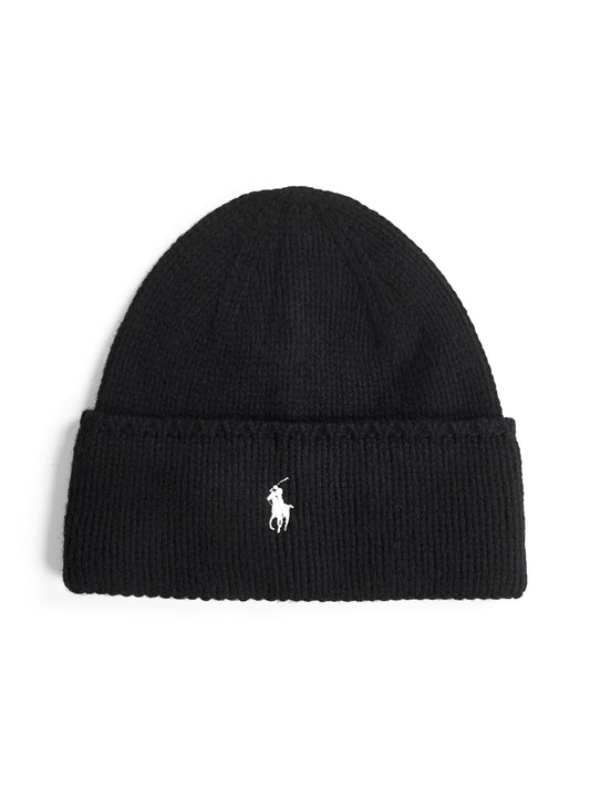 Black merino wool beanie