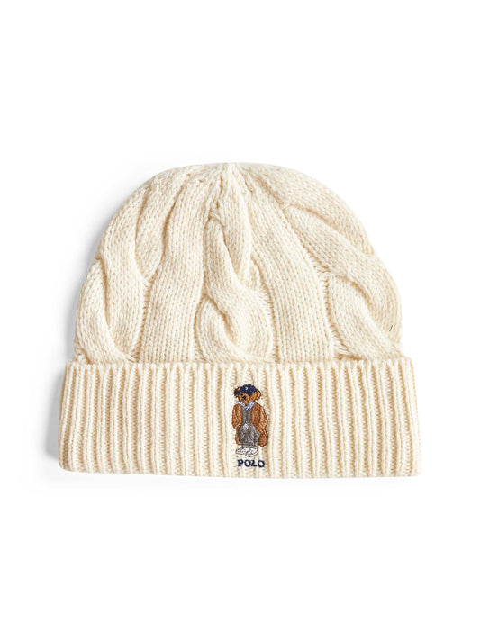 Cream Polo Bear wool blend beanie