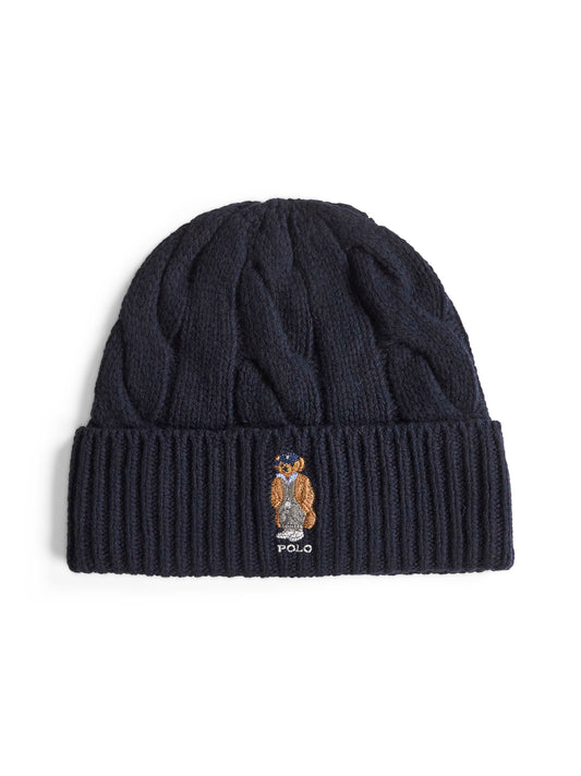 Blue Polo Bear wool blend beanie
