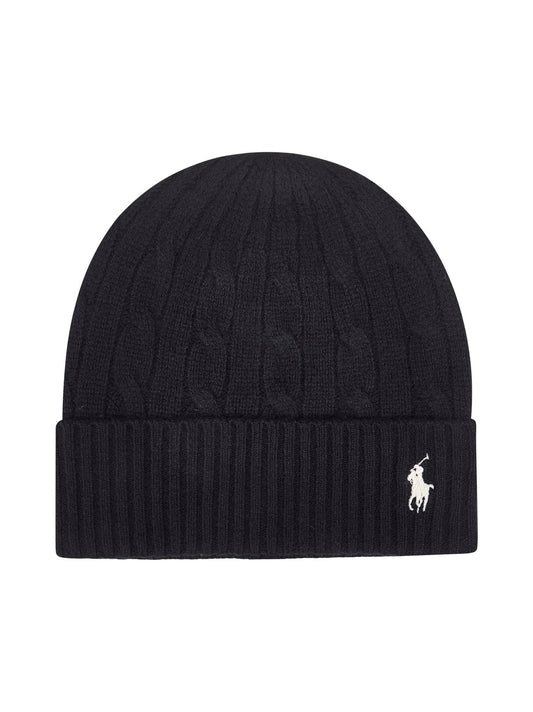 Black cable-knit wool and cashmere beanie