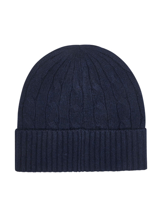 Blue cable-knit wool and cashmere beanie