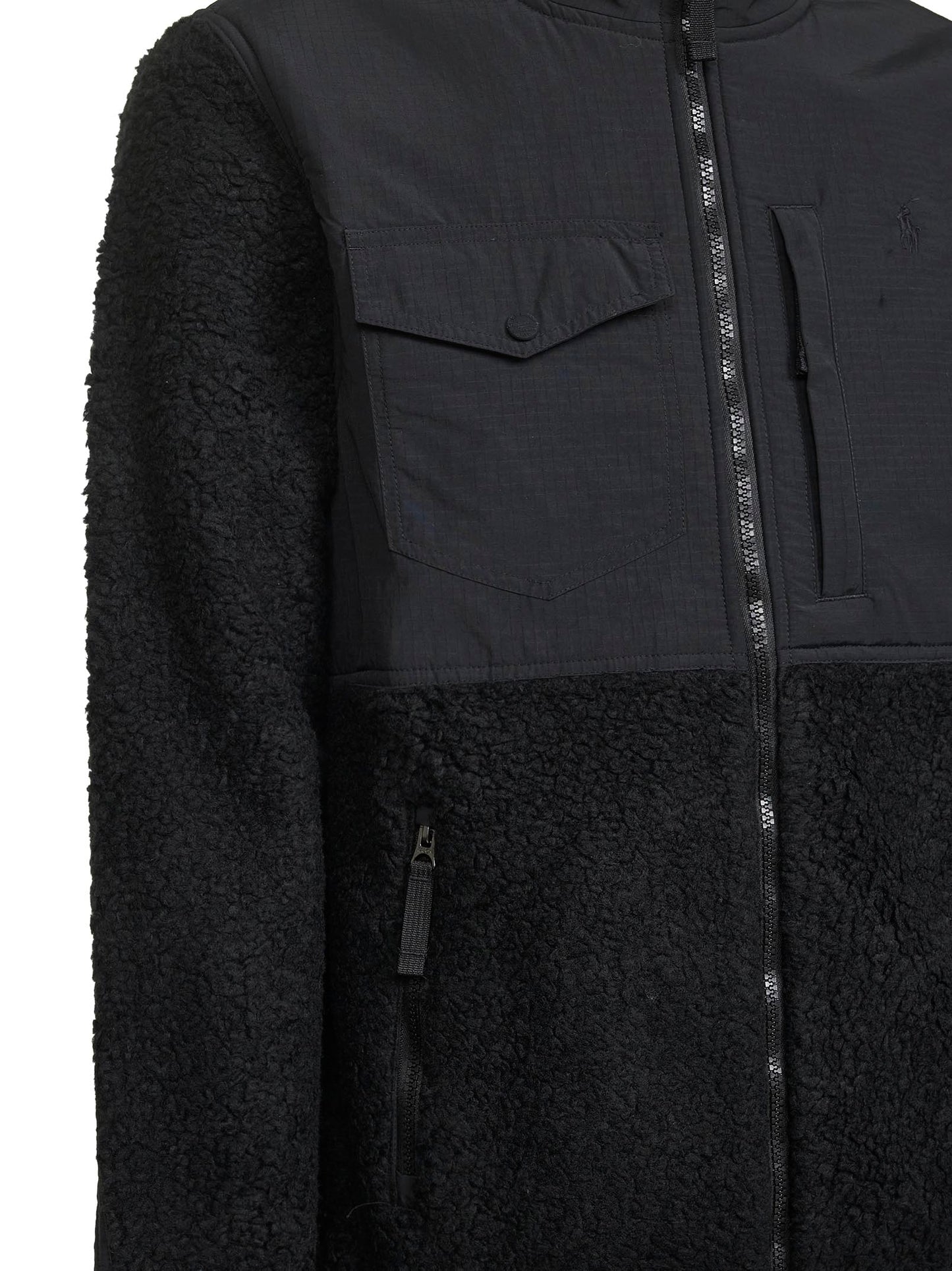 Giacca in pile e ripstop di nylon nero