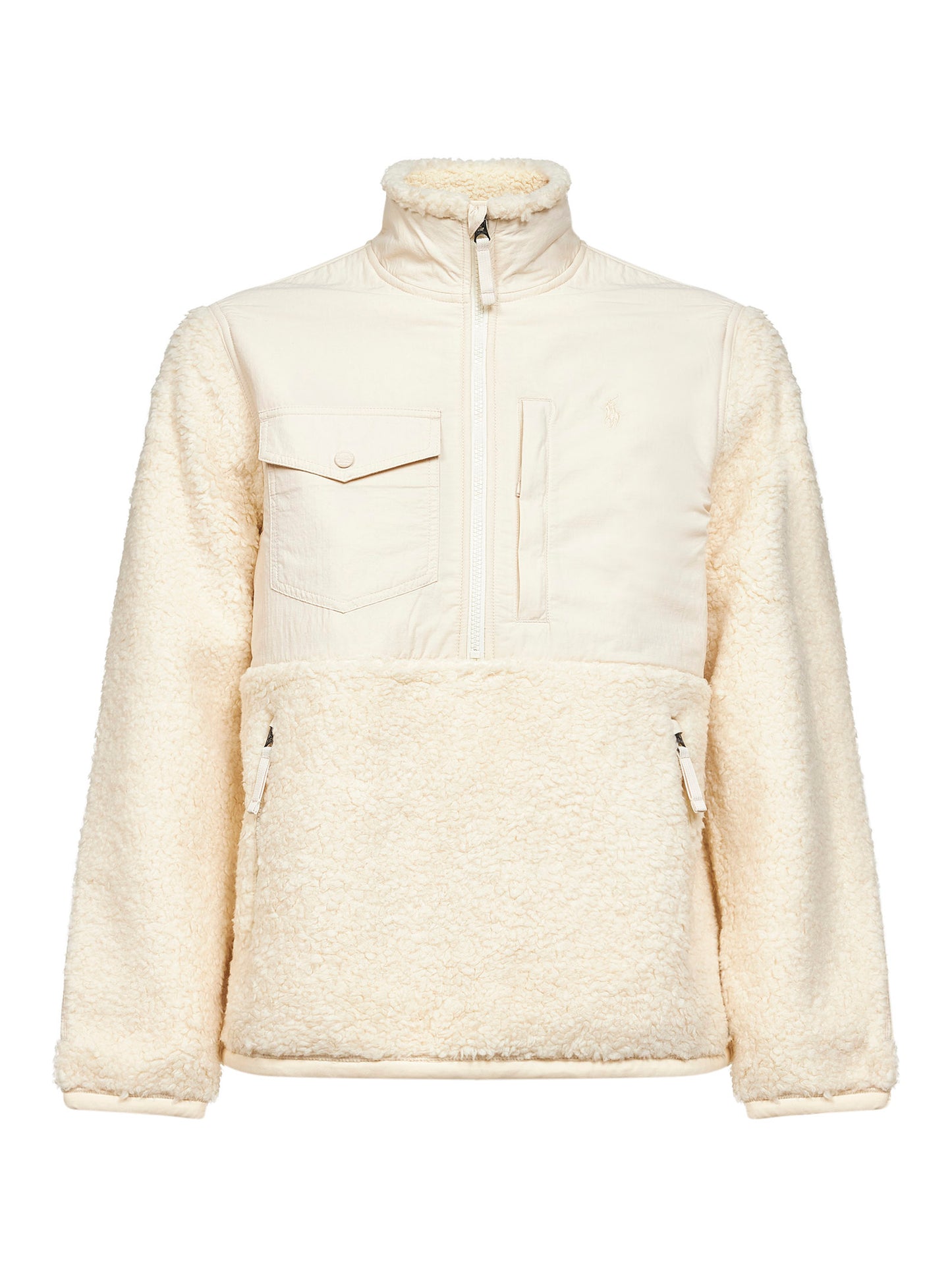 Ivory nylon and fleece Pony embroidered anorak