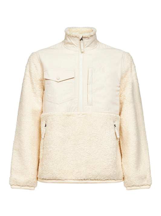 Ivory nylon and fleece Pony embroidered anorak
