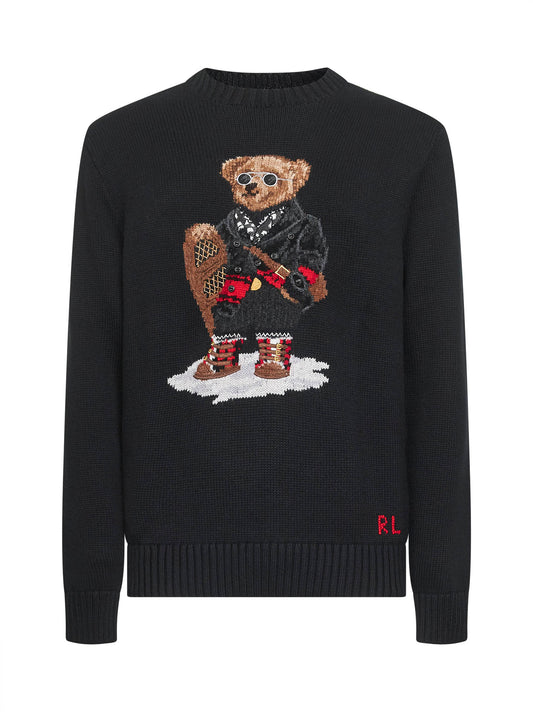 Black cotton and cashmere Polo Bear sweater