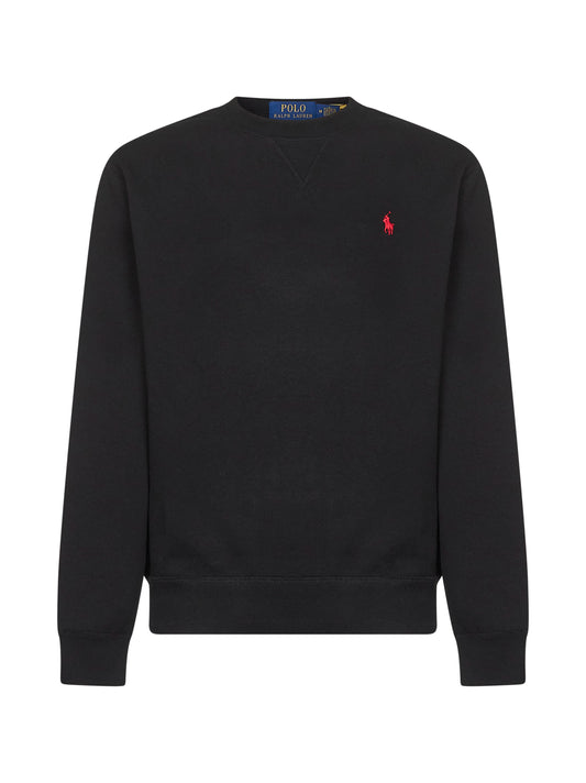 Black cotton blend embroidered crewneck sweatshirt