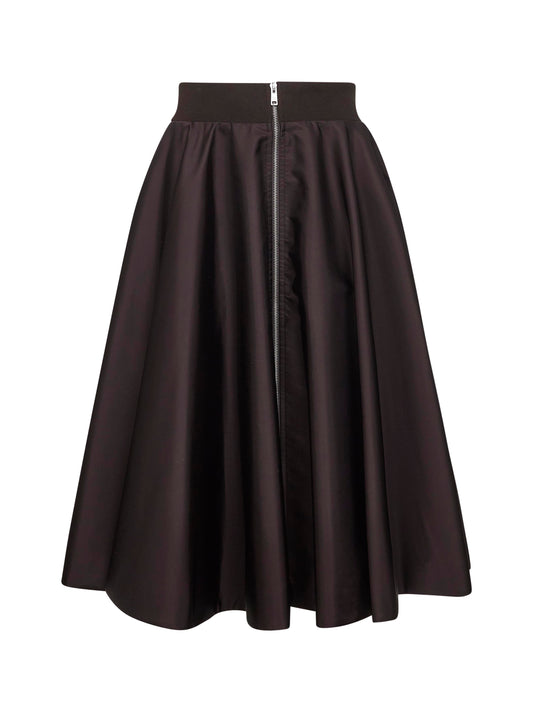 Gonna midi a ruota in Re-Nylon marrone