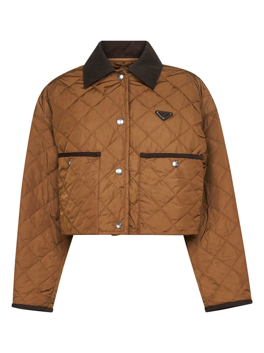 Giubbotto crop in Re-Nylon leggero marrone