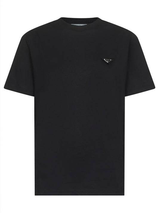 T-shirt in jersey nero con logo
