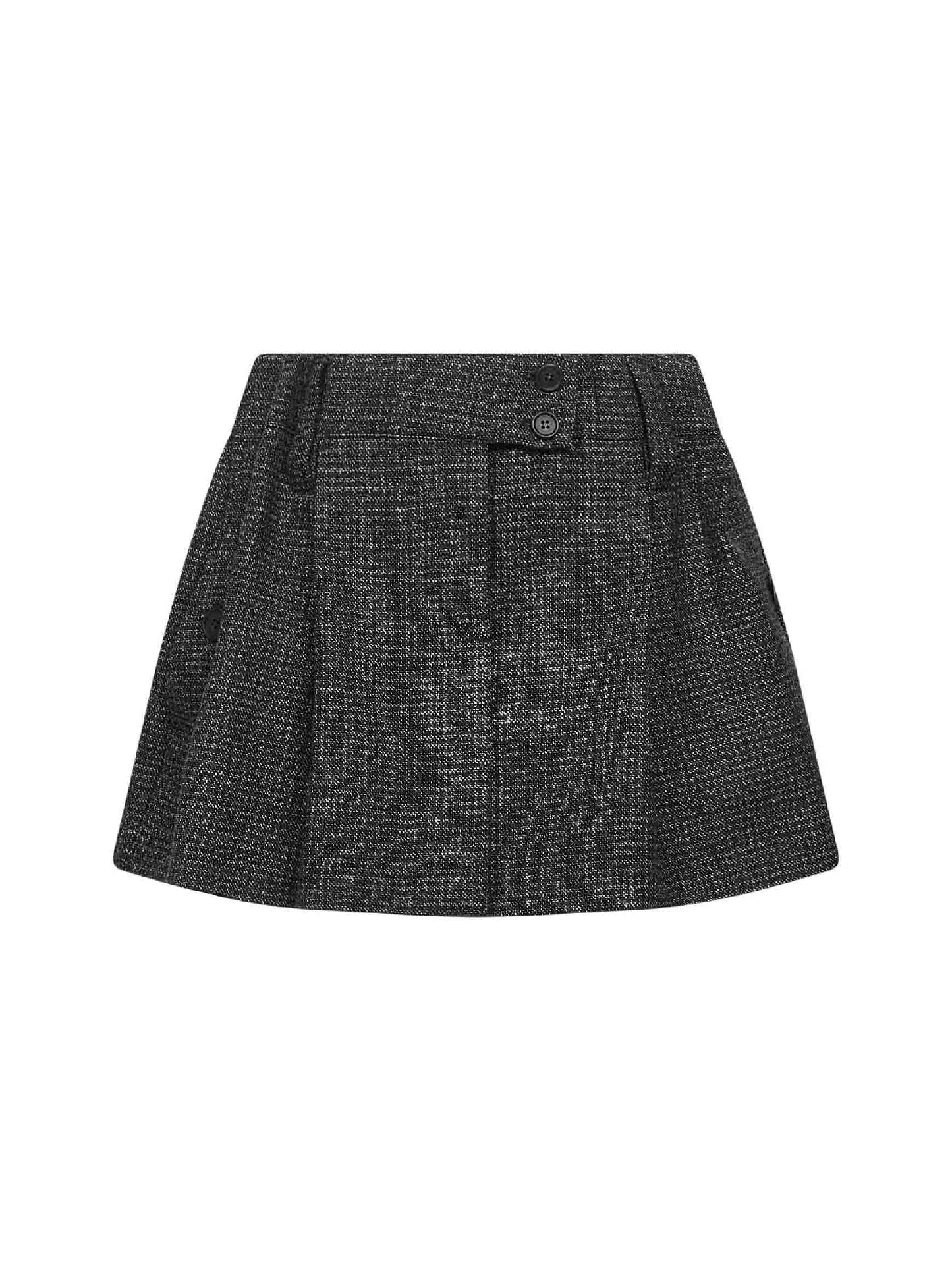 Minigonna in lana mouliné motivo vichy nera