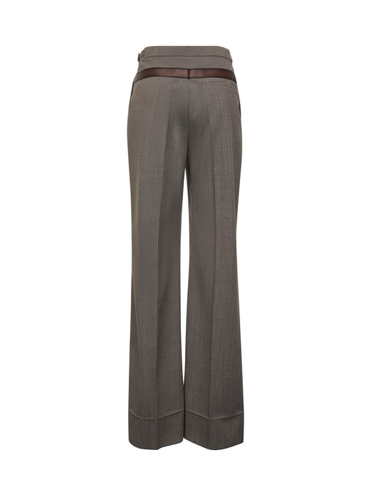 Brown tec wool printed belt trousers