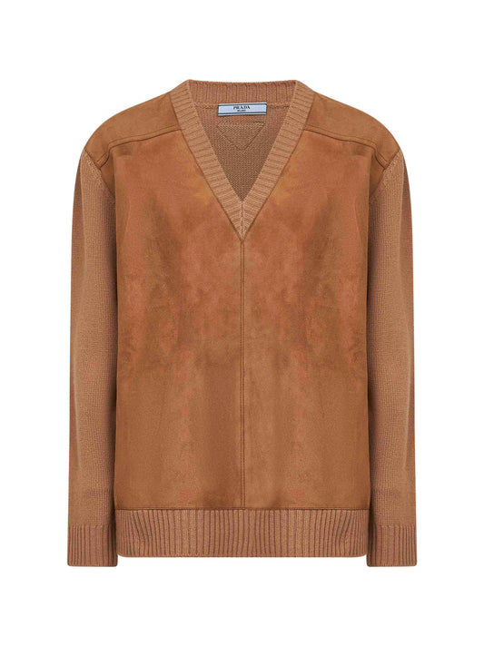Maglia in misto lana e camoscio cammello