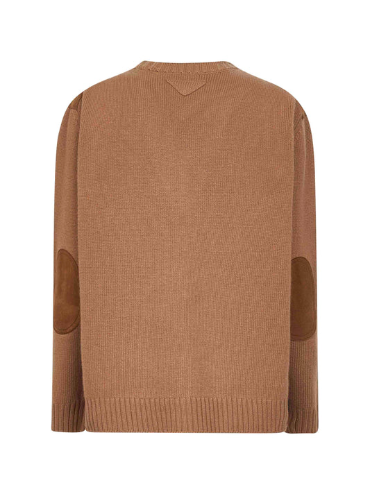 Maglia in misto lana e camoscio cammello